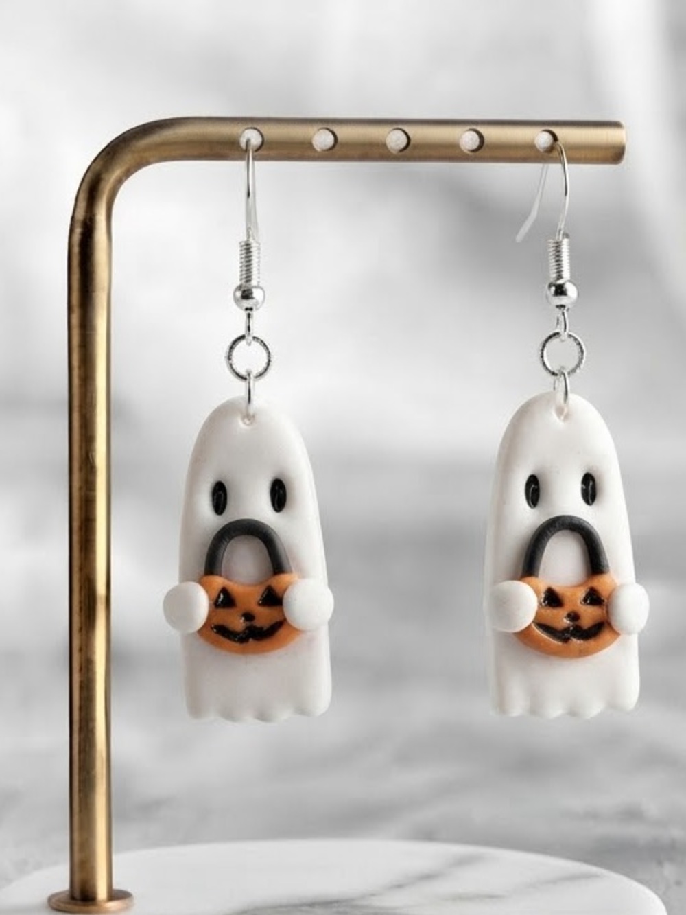 Spooky Ghostie with Trick-or-Treater Basket — Halloween — Handmade Earrings